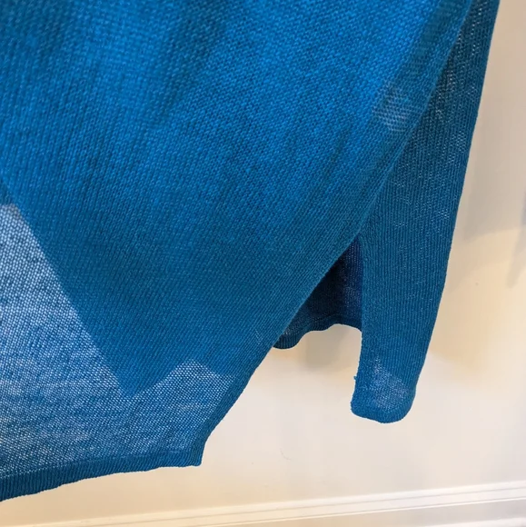 J. Jill Turquoise Linen Blend Long Line Open Cardigan Sweater Coastal Beach - Picture 3 of 7